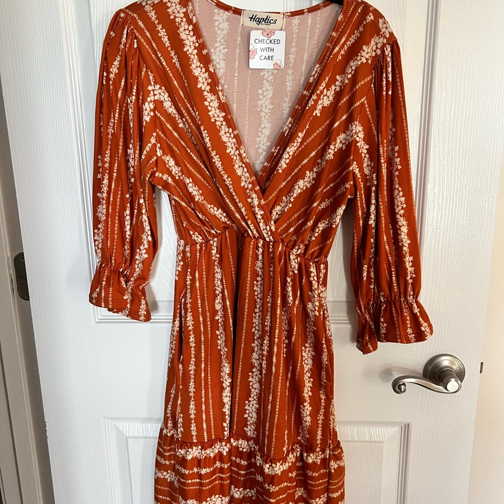 Orange Ruffled Wrap Sundress with Tie Front